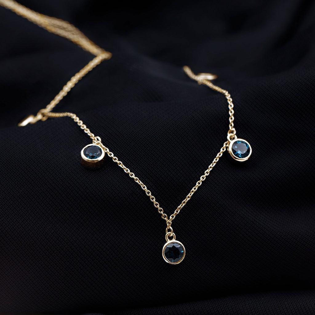 Real London Blue Topaz Station Necklace in Bezel Setting