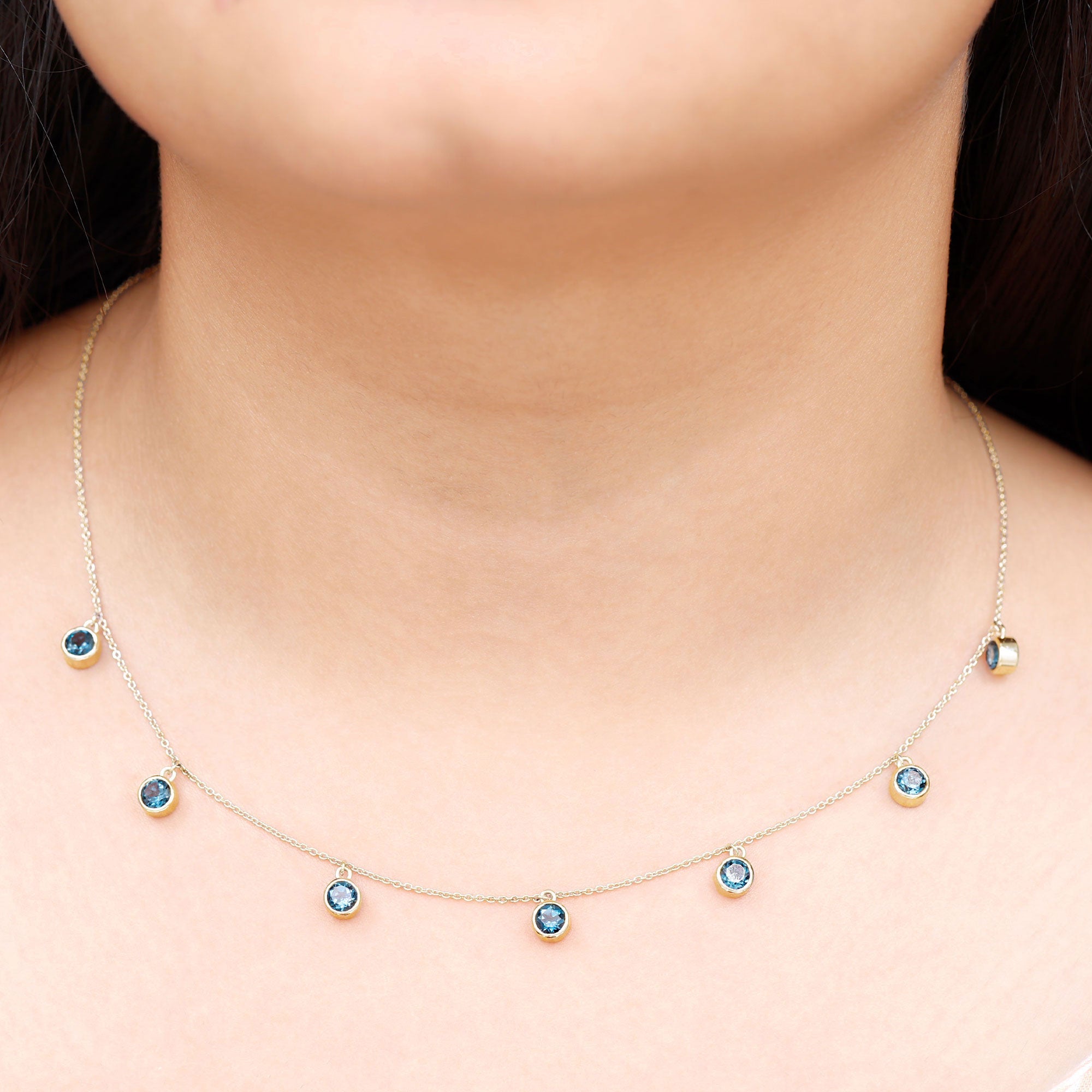 Real London Blue Topaz Station Necklace in Bezel Setting