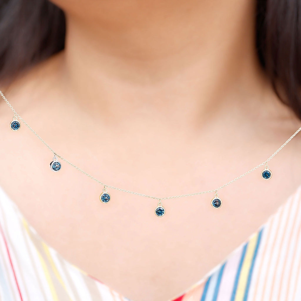 Real London Blue Topaz Station Necklace in Bezel Setting
