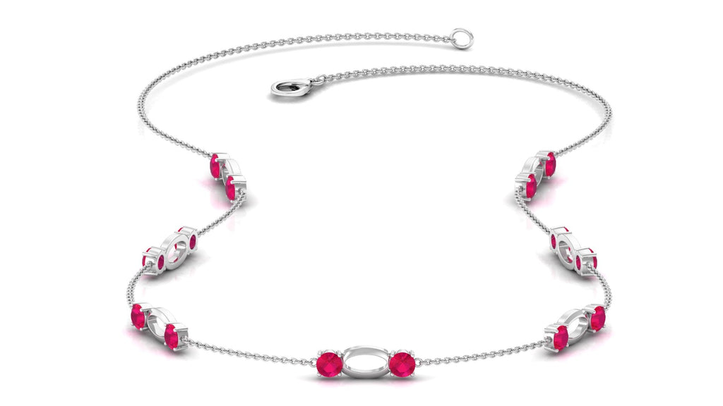 Created Ruby Contemporary Station Chain Necklace in Gold
