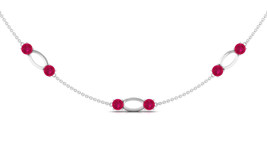 Created Ruby Contemporary Station Chain Necklace in Gold