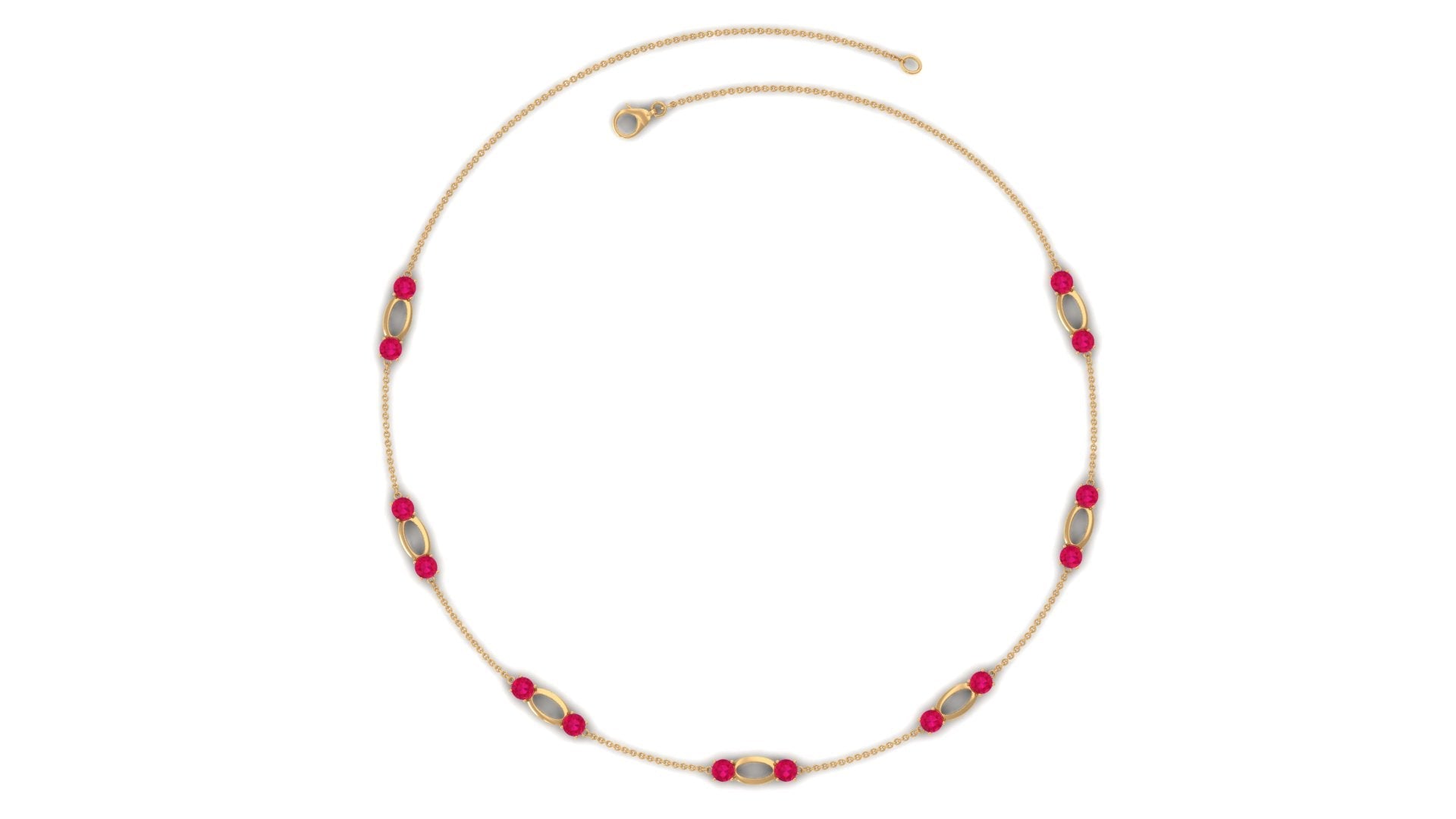 Created Ruby Contemporary Station Chain Necklace in Gold