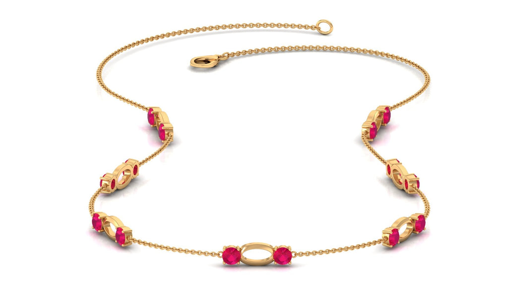Created Ruby Contemporary Station Chain Necklace in Gold
