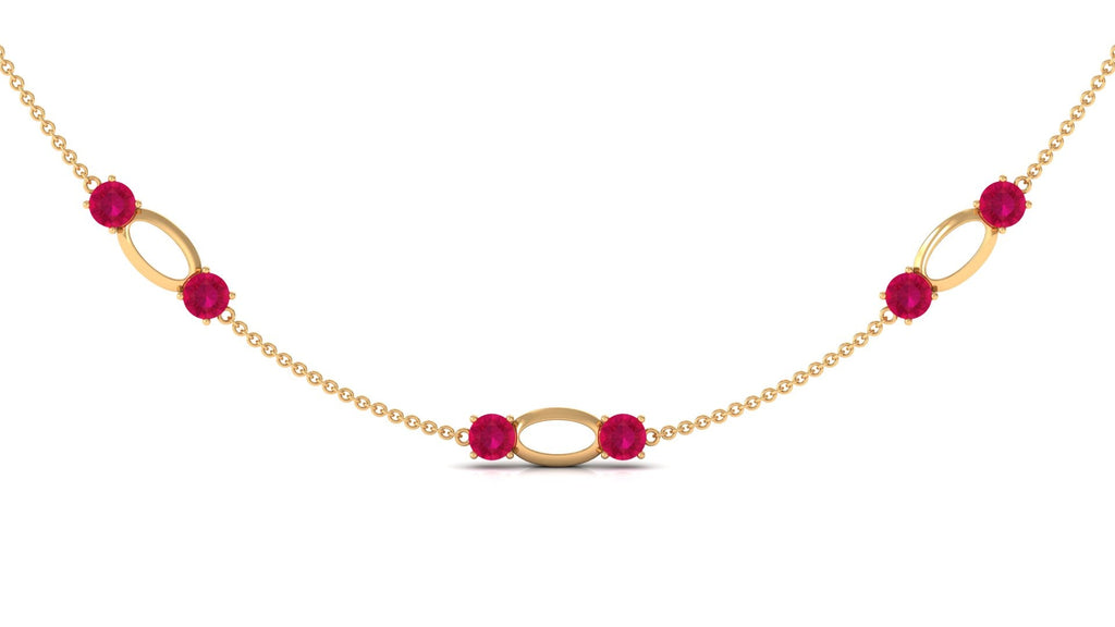 Created Ruby Contemporary Station Chain Necklace in Gold