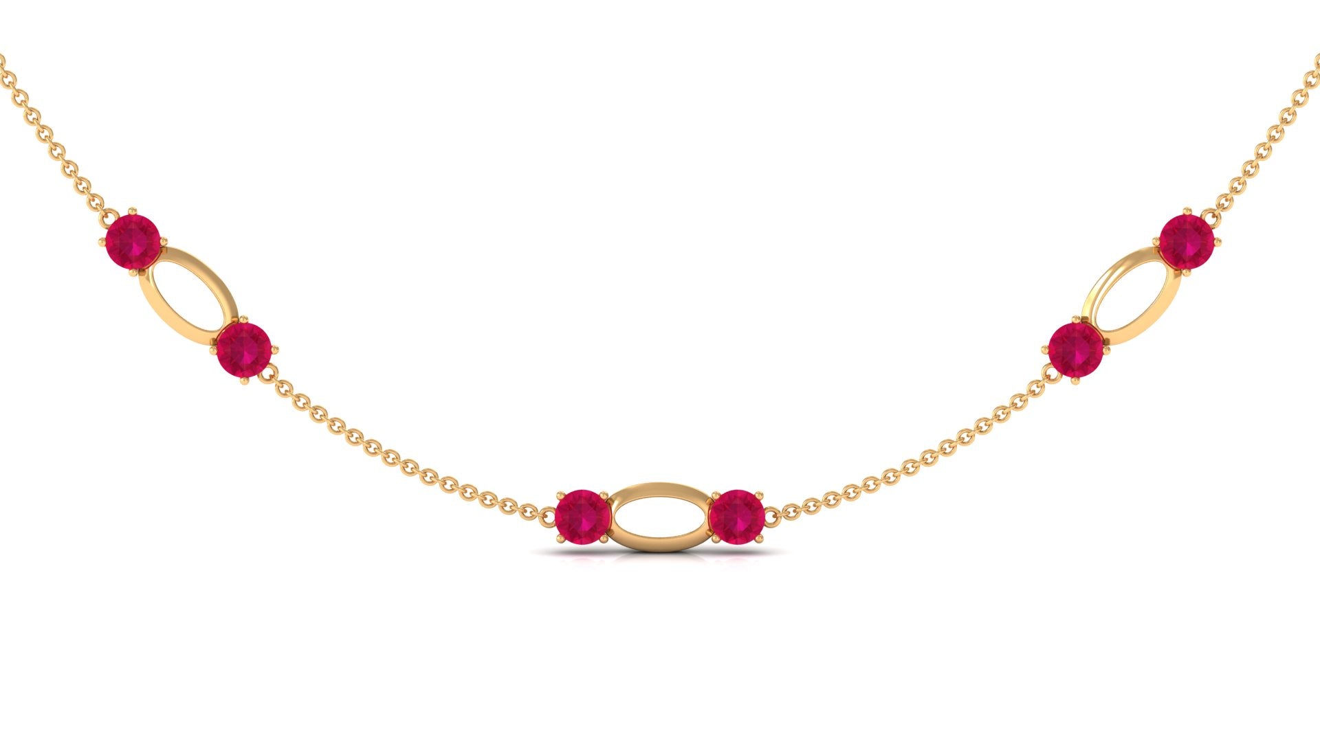 Created Ruby Contemporary Station Chain Necklace in Gold