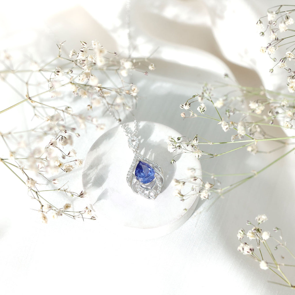 Certified Lab Grown Blue Sapphire Designer Necklace with Diamond Accent