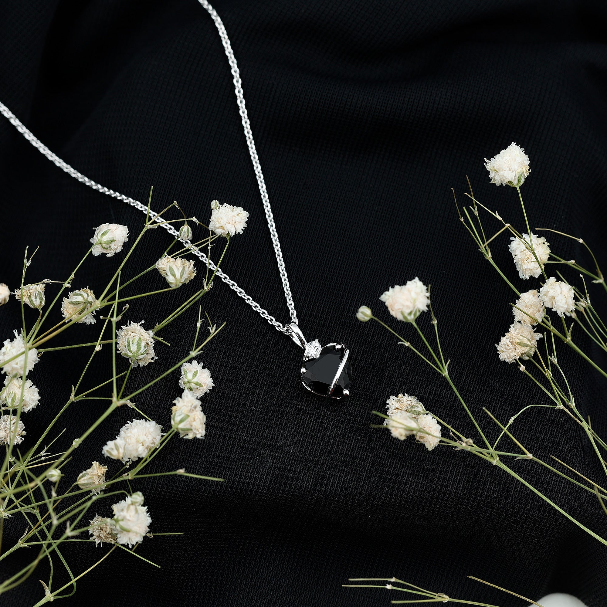 Certified 8 MM Lab Grown Black Diamond Heart Necklace