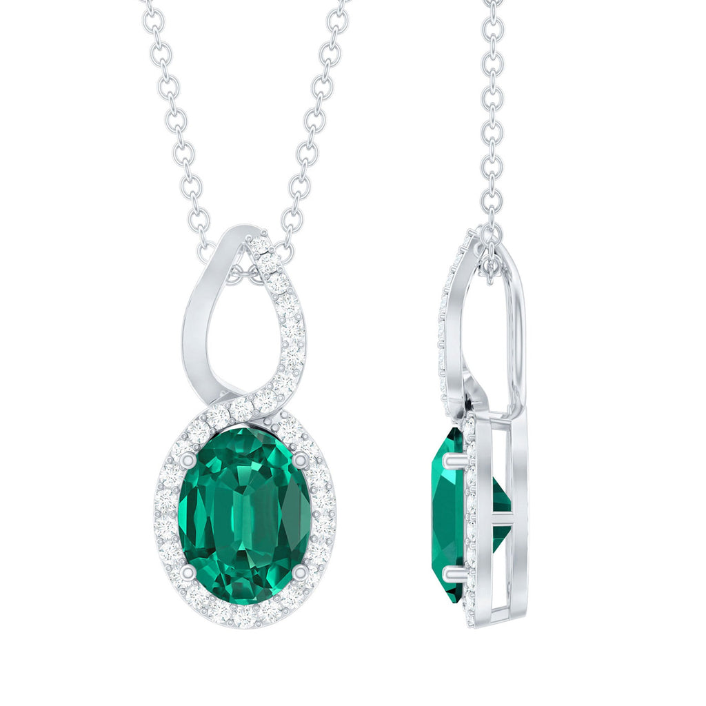 1.2 Carat Oval Lab Grown Emerald Infinity Necklace with Silver Chain