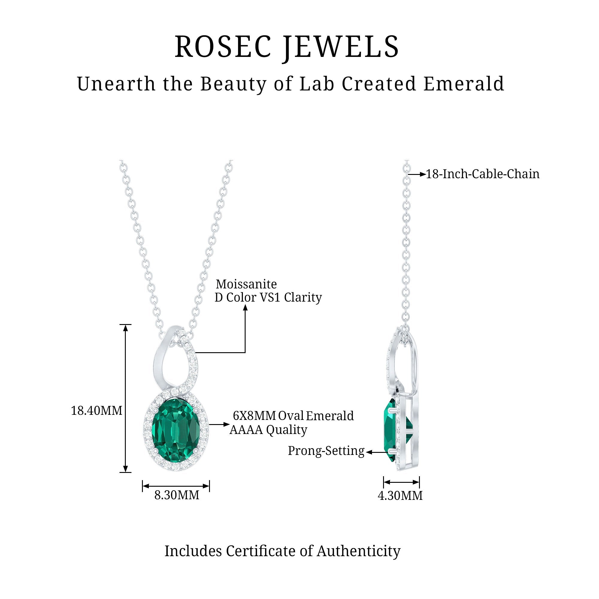 1.2 Carat Oval Lab Grown Emerald Infinity Necklace with Silver Chain