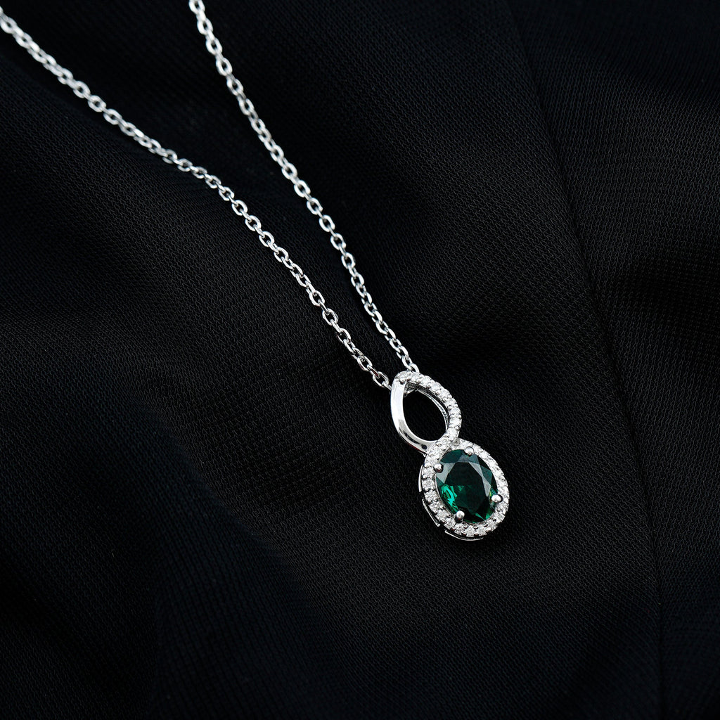 1.2 Carat Oval Lab Grown Emerald Infinity Necklace with Silver Chain