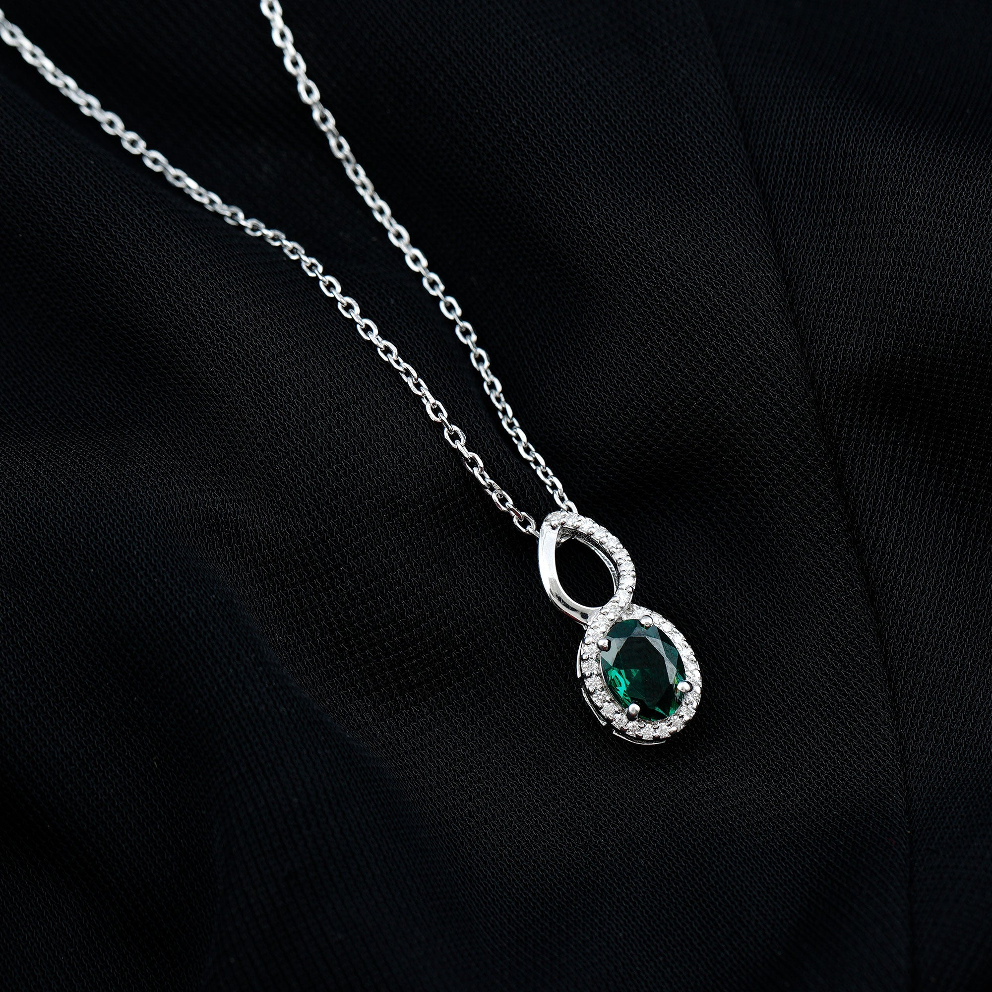 1.2 Carat Oval Lab Grown Emerald Infinity Necklace with Silver Chain