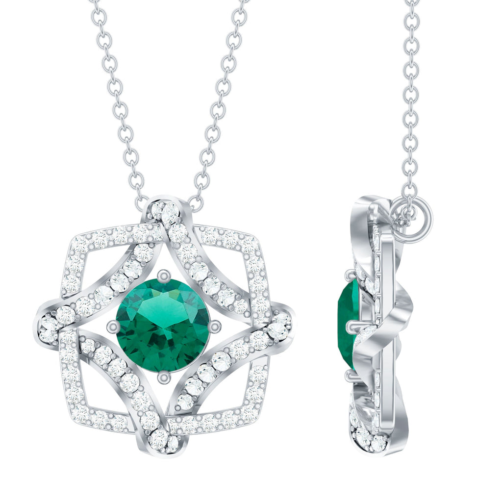 Certified 0.8 Carat Lab Grown Emerald Interlock Necklace with Silver Chain