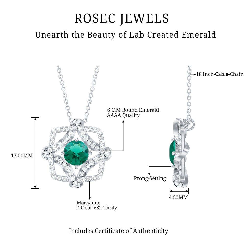 Certified 0.8 Carat Lab Grown Emerald Interlock Necklace with Silver Chain