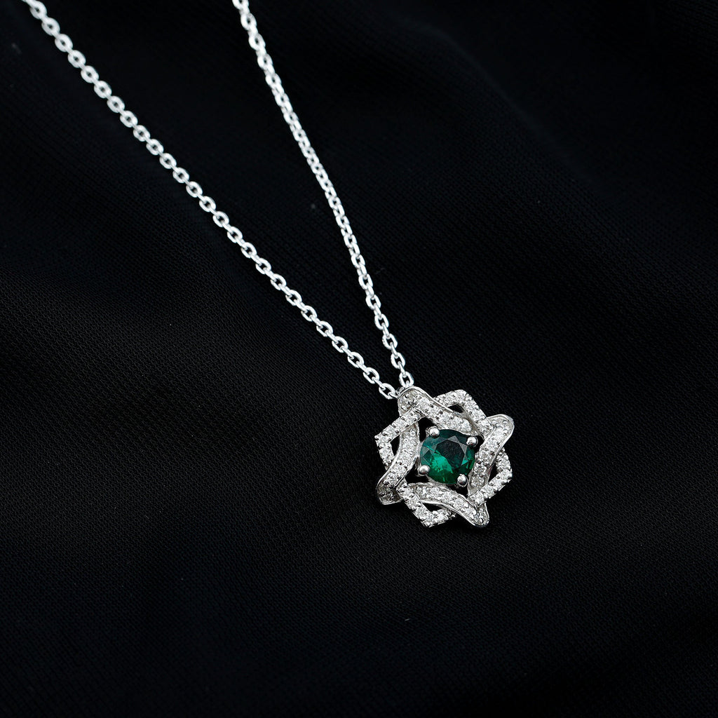 Certified 0.8 Carat Lab Grown Emerald Interlock Necklace with Silver Chain