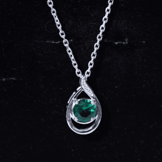 Lab Created 0.8 Carat Emerald Teardrop Necklace with Silver Chain