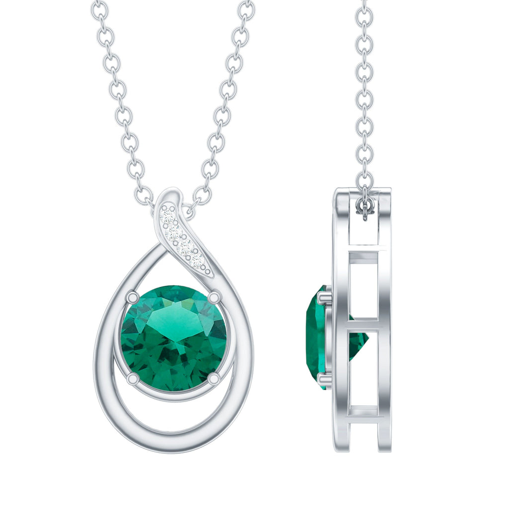 Lab Created 0.8 Carat Emerald Teardrop Necklace with Silver Chain