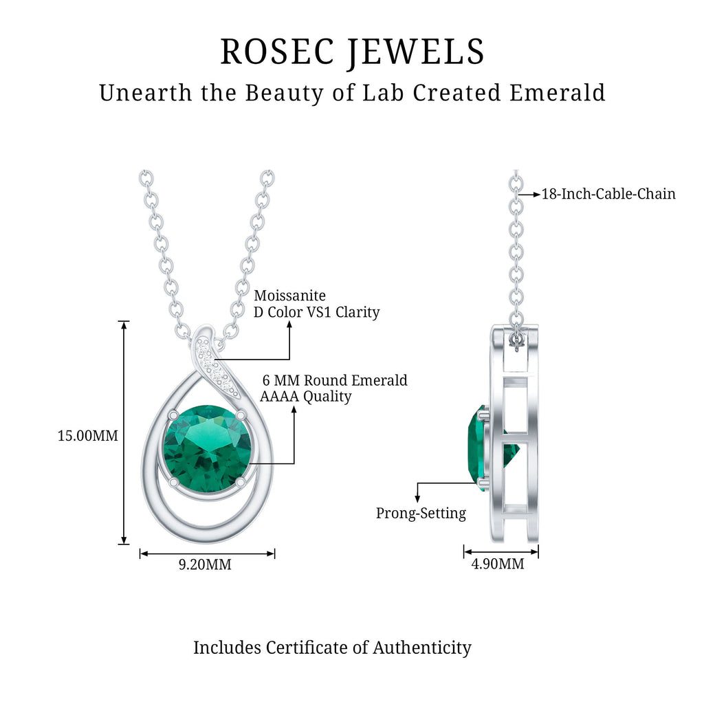 Lab Created 0.8 Carat Emerald Teardrop Necklace with Silver Chain