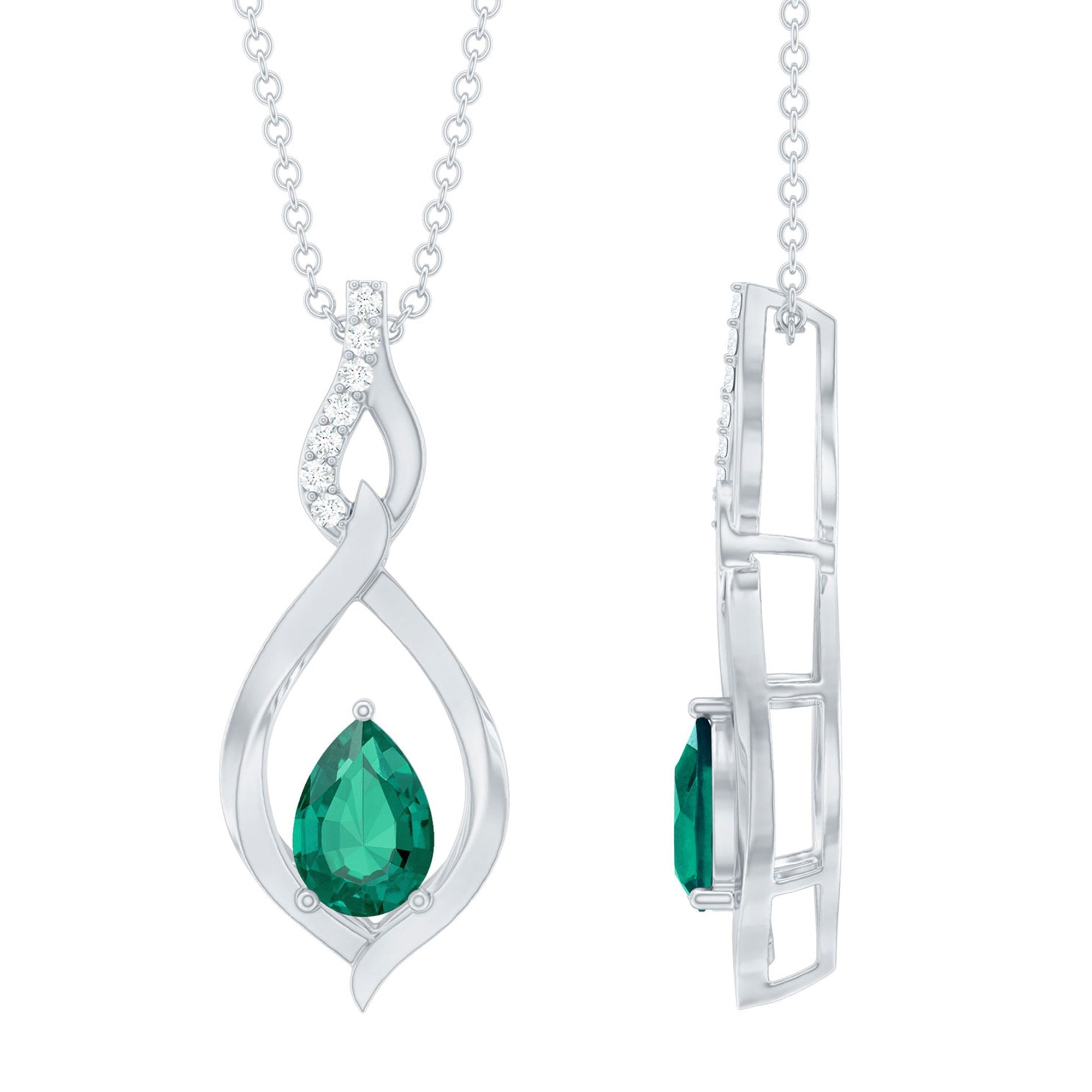 Lab Grown 0.7 Carat Emerald Infinity Drop Necklace with Silver Chain