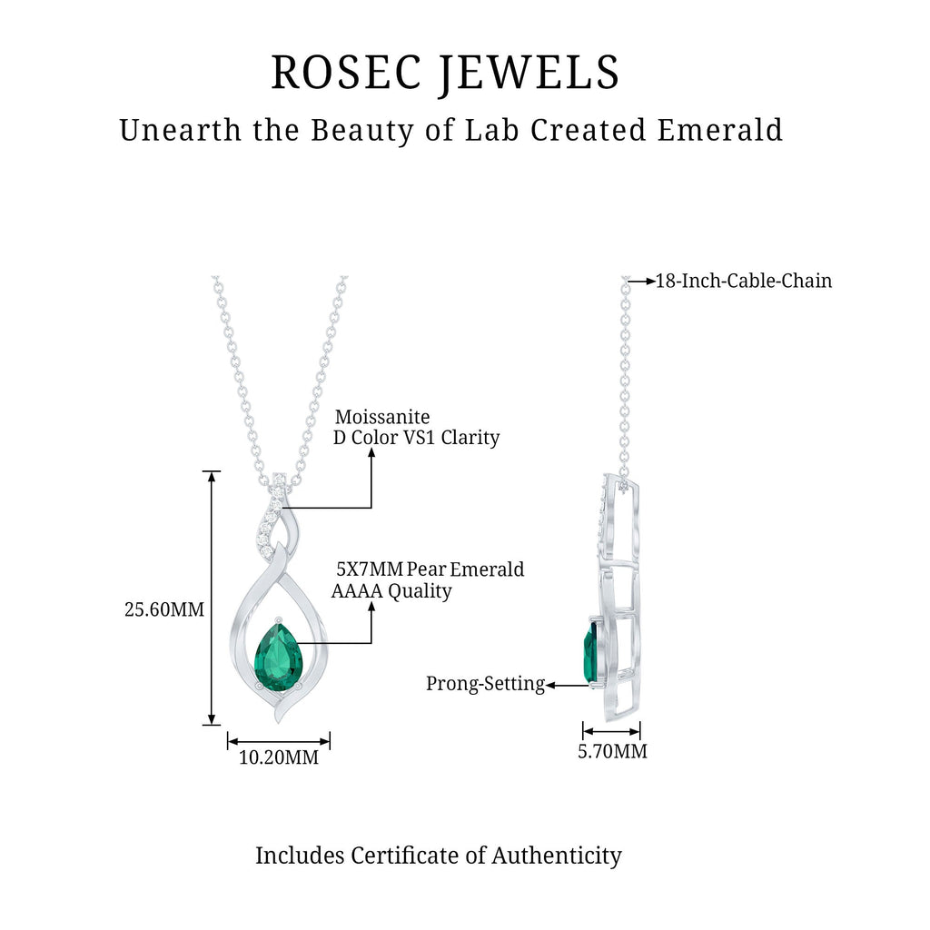 Lab Grown 0.7 Carat Emerald Infinity Drop Necklace with Silver Chain