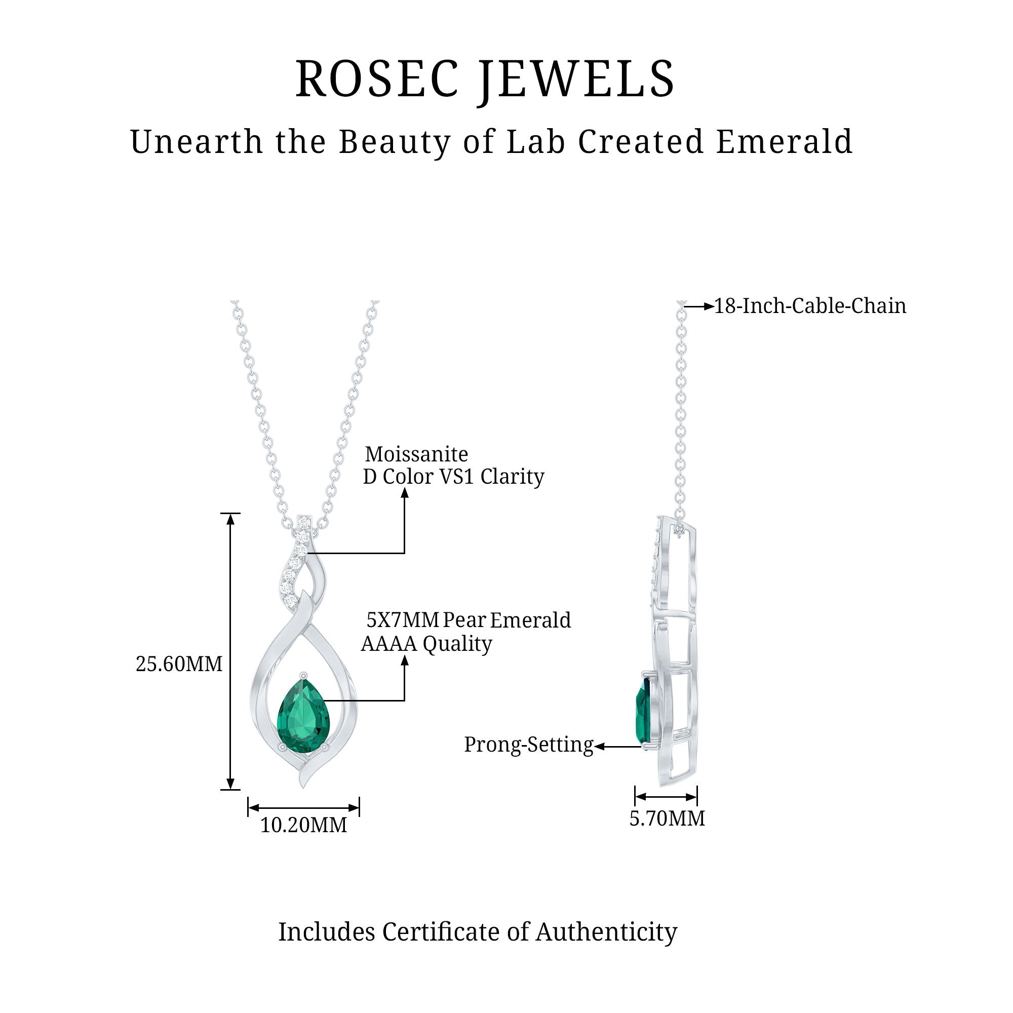 Lab Grown 0.7 Carat Emerald Infinity Drop Necklace with Silver Chain