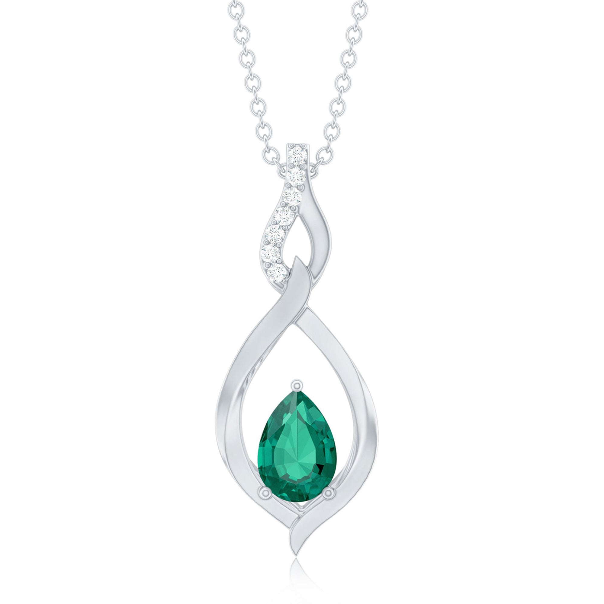 Lab Grown 0.7 Carat Emerald Infinity Drop Necklace with Silver Chain