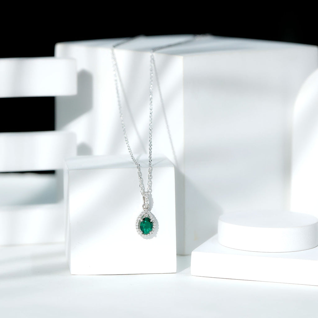 AAAA Quality 1.26 Carat Lab Grown Emerald Drop Necklace with Moissanite