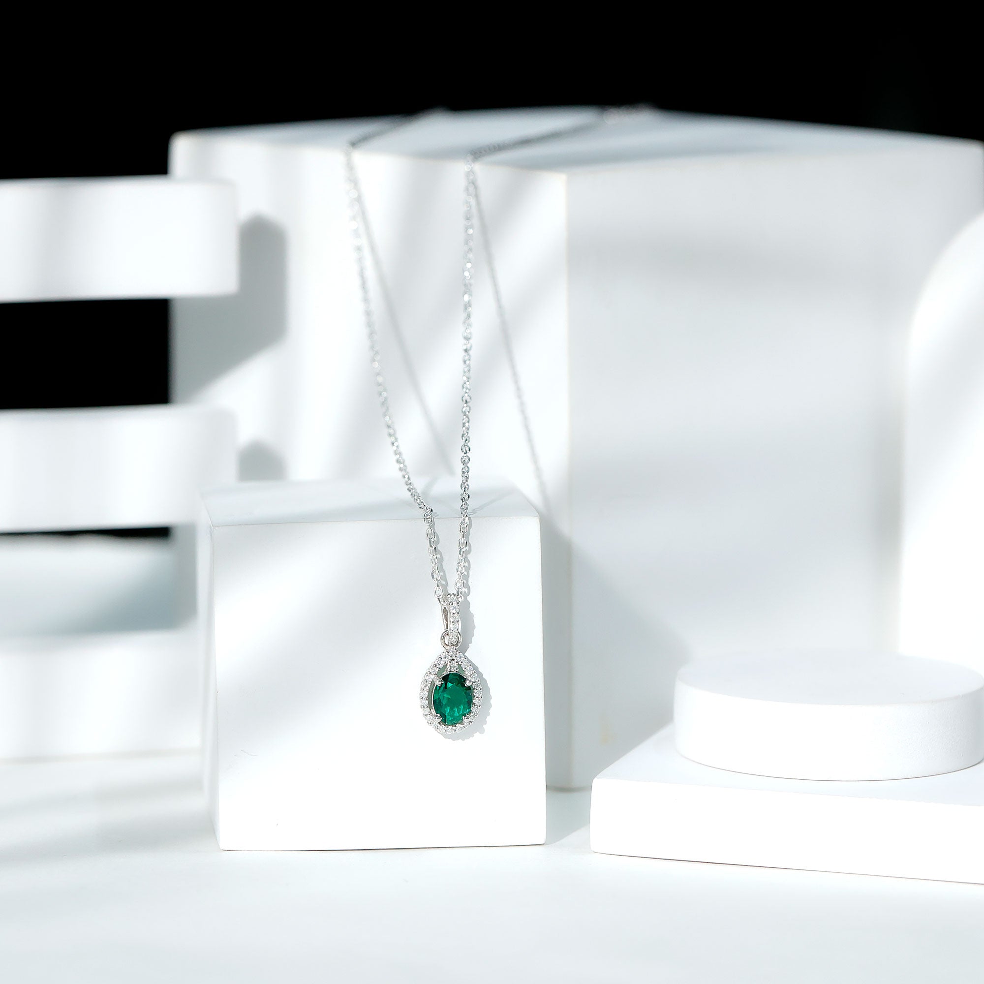 AAAA Quality 1.26 Carat Lab Grown Emerald Drop Necklace with Moissanite