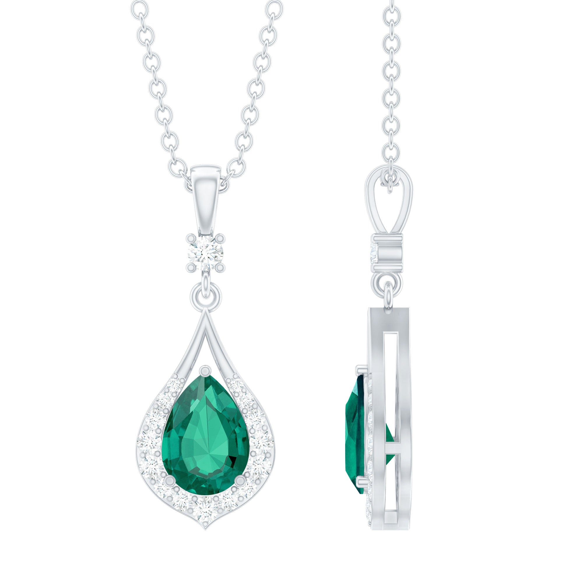 Certified 0.7 Carat Lab Grown Emerald Wedding Necklace with Chain