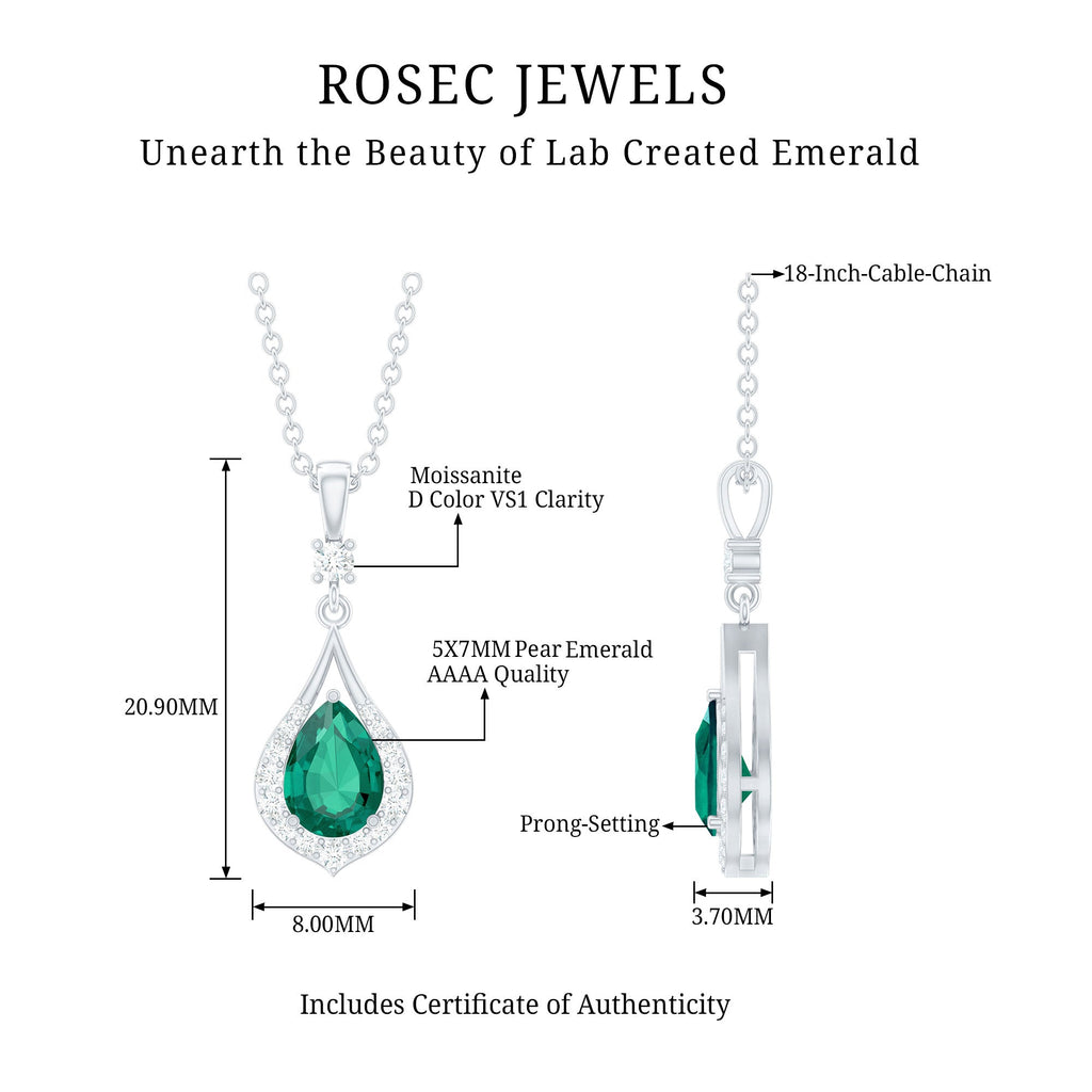 Certified 0.7 Carat Lab Grown Emerald Wedding Necklace with Chain