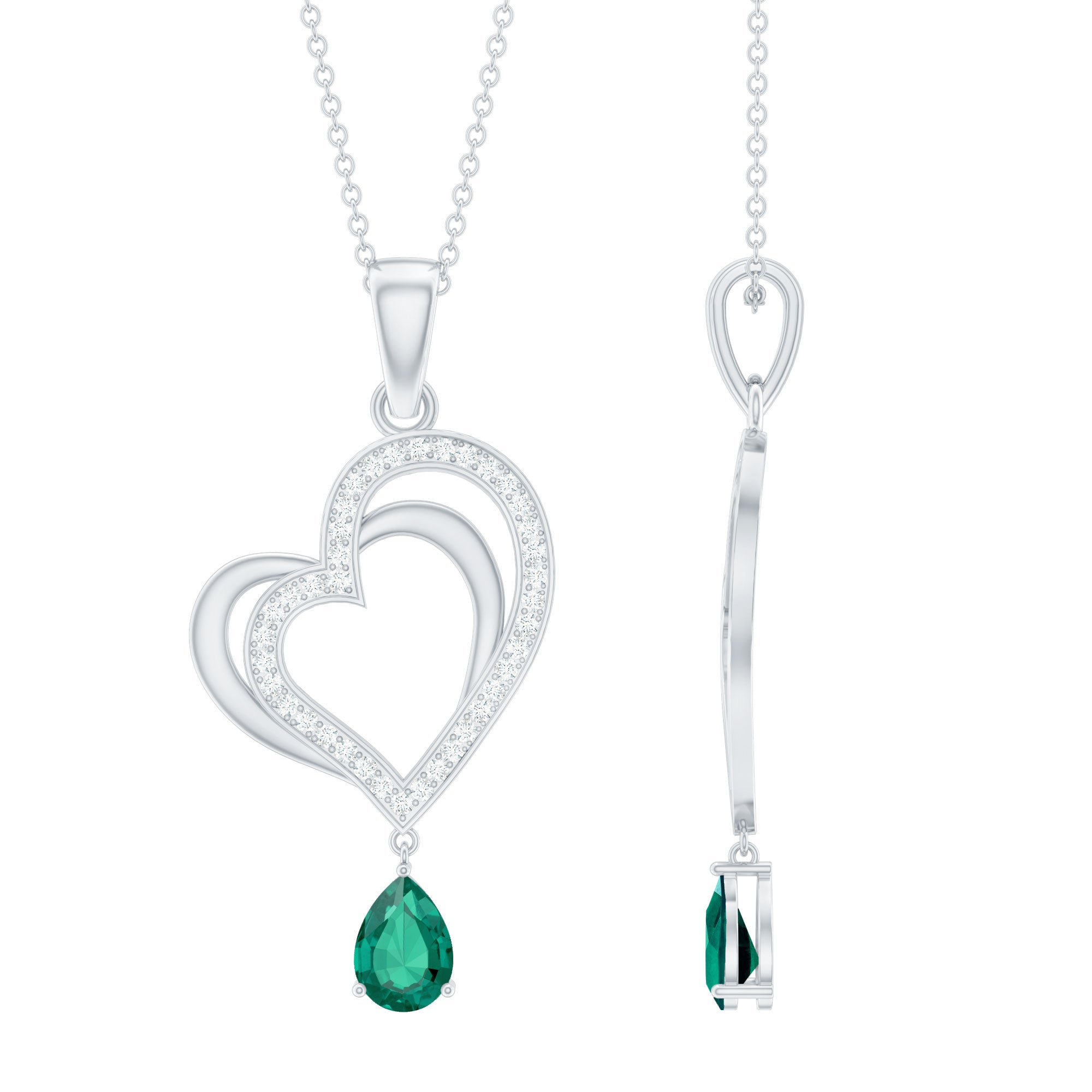 Sterling Silver 0.7 Carat Lab Grown Emerald Heart Locket with Chain