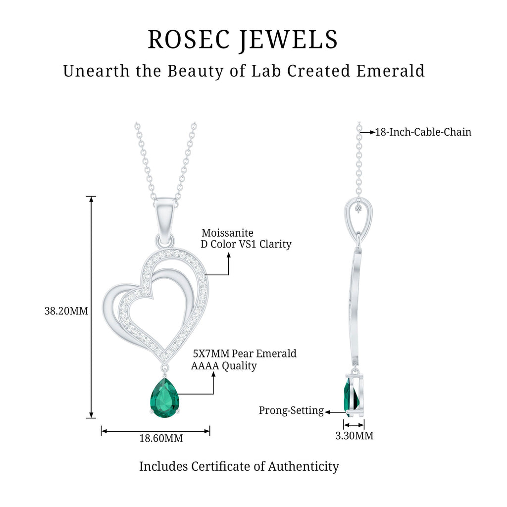 Sterling Silver 0.7 Carat Lab Grown Emerald Heart Locket with Chain