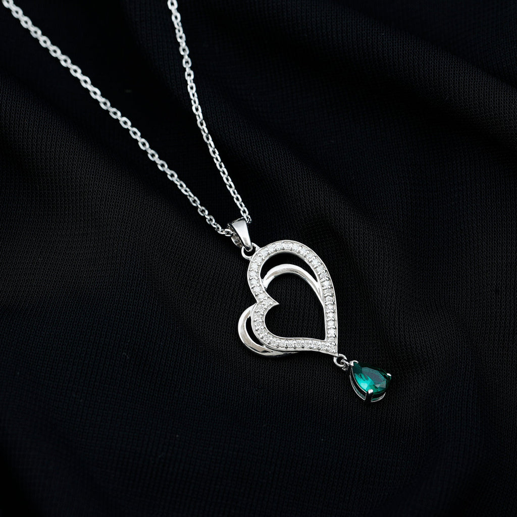 Sterling Silver 0.7 Carat Lab Grown Emerald Heart Locket with Chain