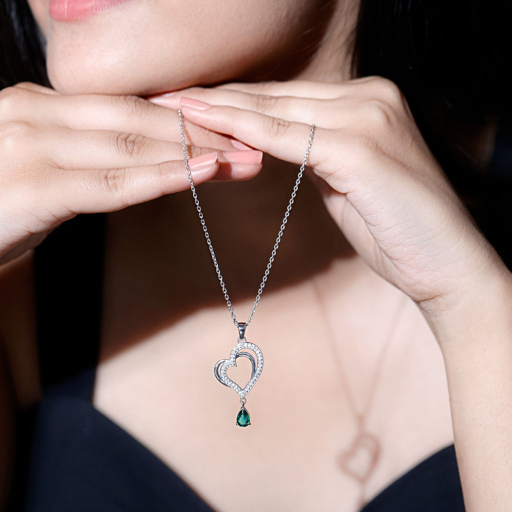 Sterling Silver 0.7 Carat Lab Grown Emerald Heart Locket with Chain