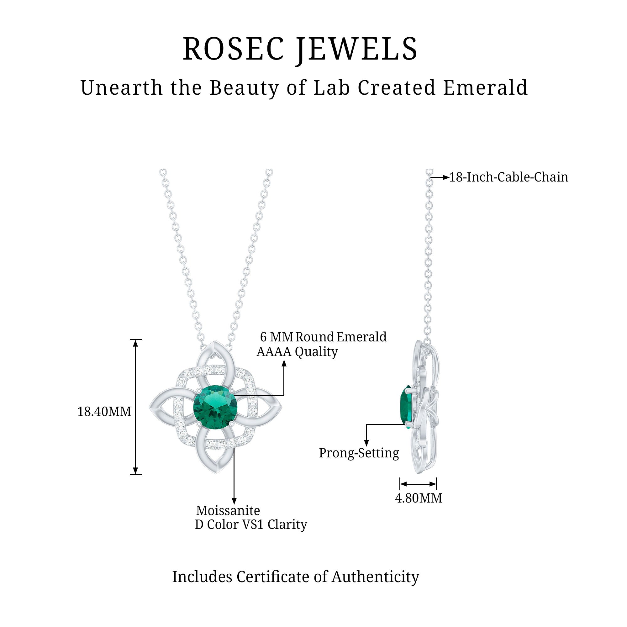 Lab Grown 0.8 Carat Emerald Floral Necklace in Silver