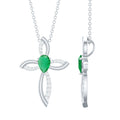 Pear Cut Emerald Cross Pendant With Lab Grown Diamond