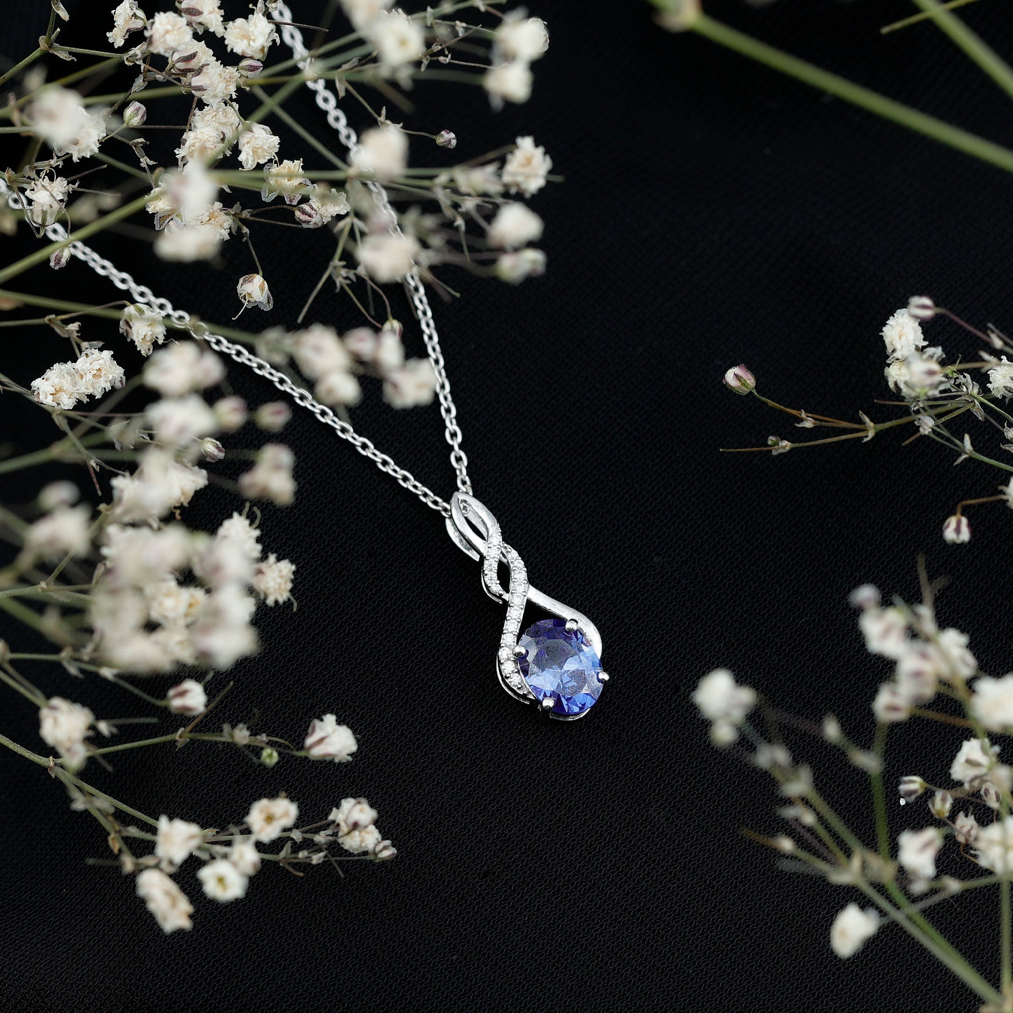 Lab Grown 1.5 Carat Blue Sapphire Infinity Pendant Necklace with Silver Chain