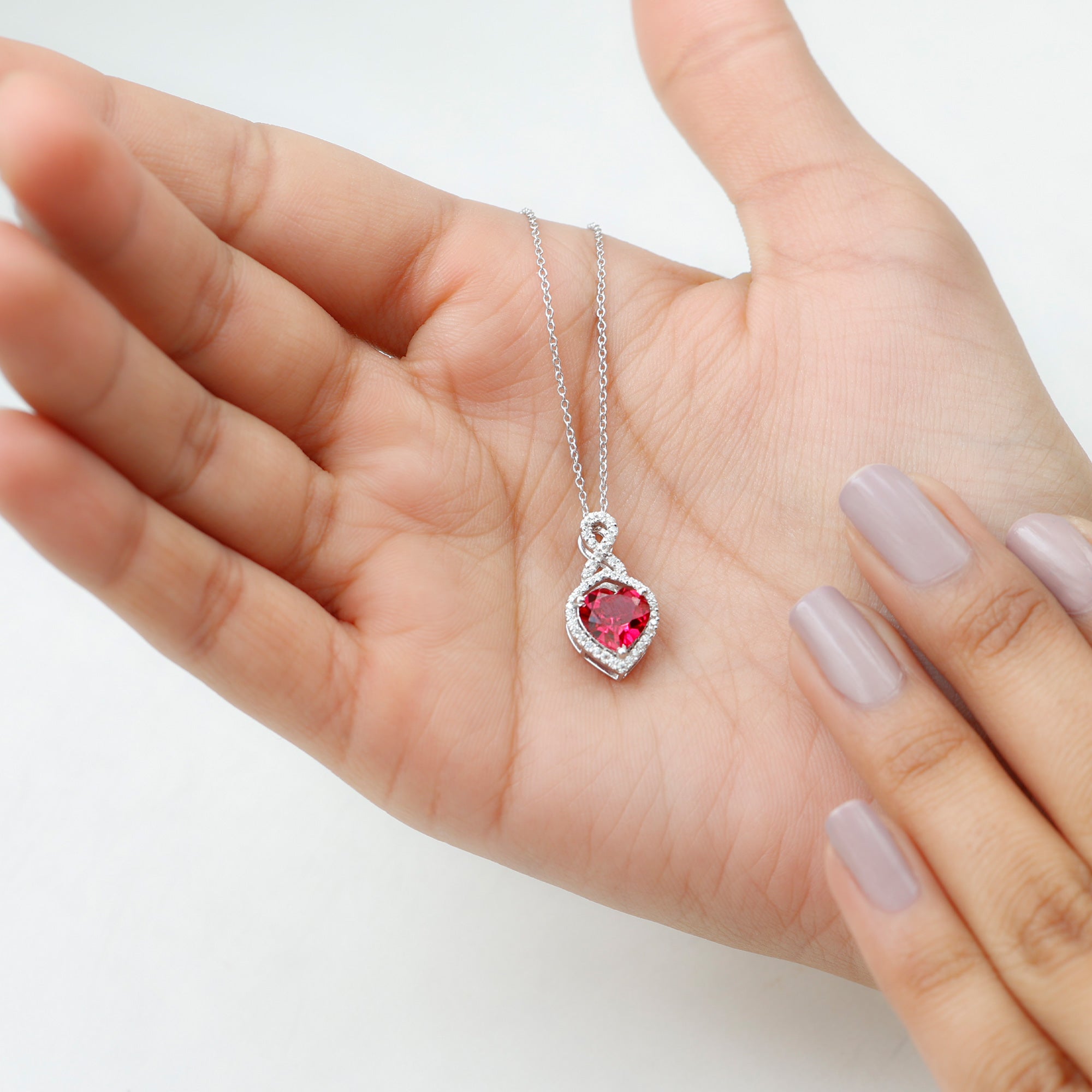 Certified Lab Created Ruby Heart Infinity Necklace With Chain