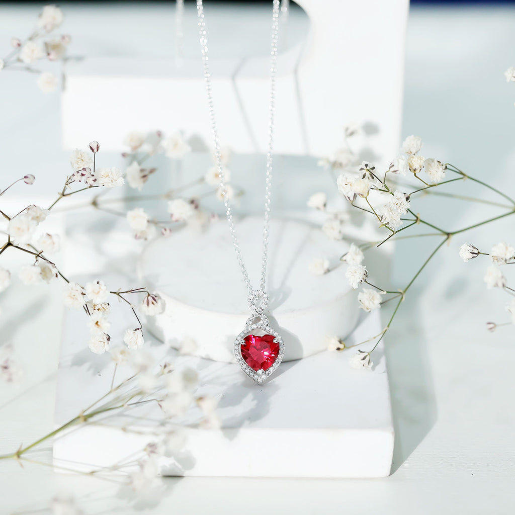 Certified Lab Created Ruby Heart Infinity Necklace With Chain