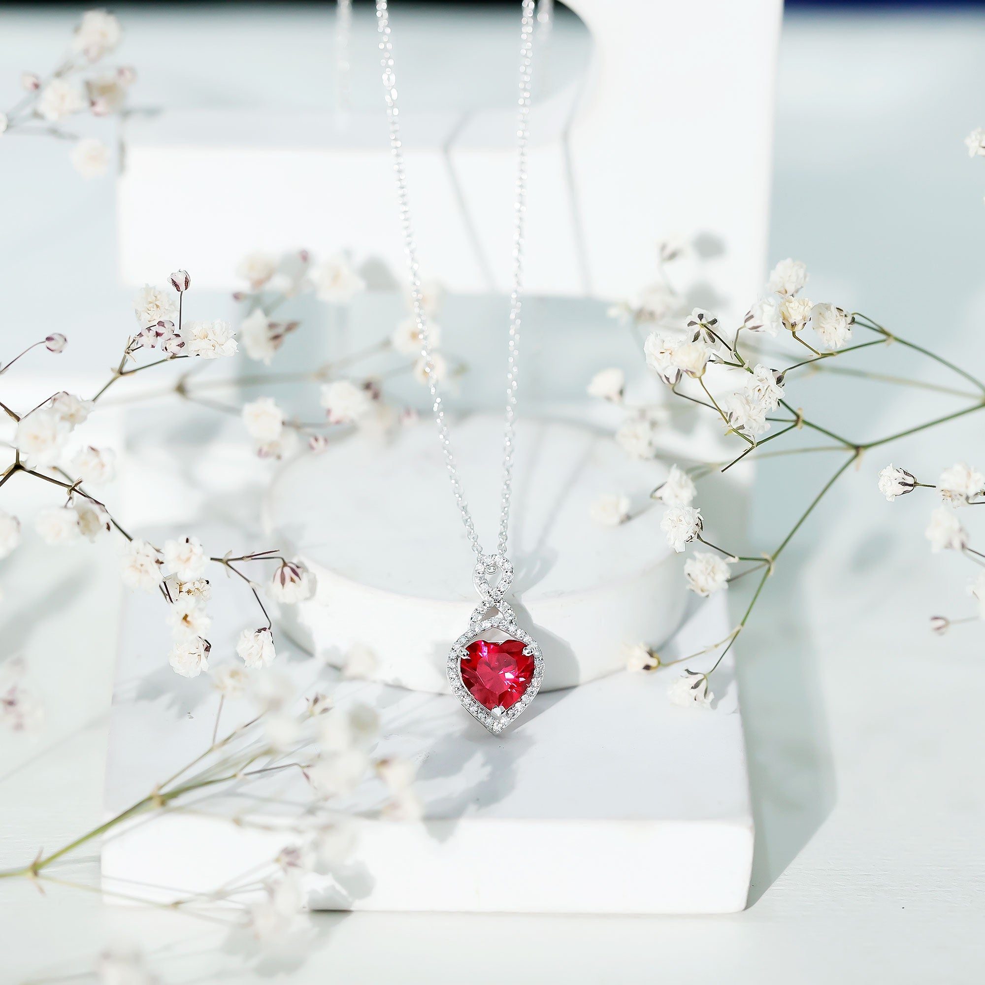 Certified Lab Created Ruby Heart Infinity Necklace With Chain