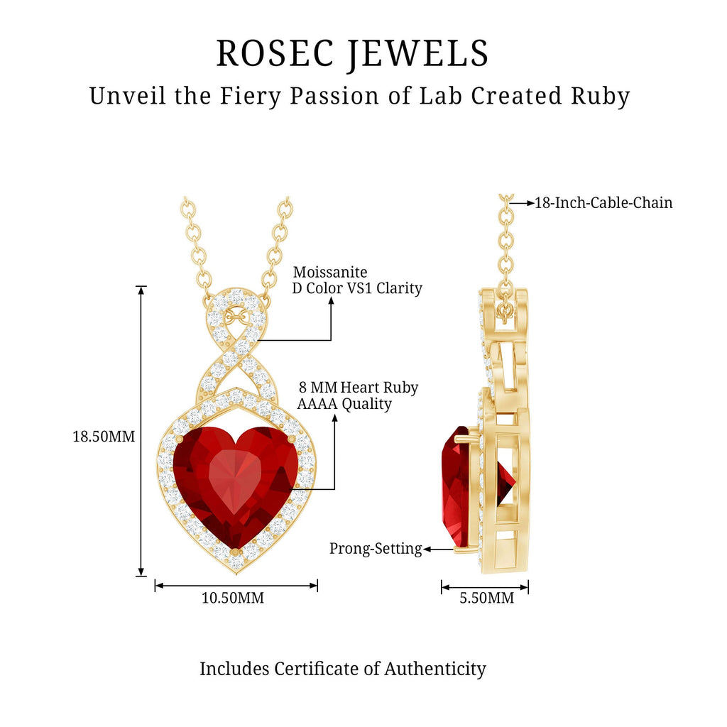 Certified Lab Created Ruby Heart Infinity Necklace With Chain
