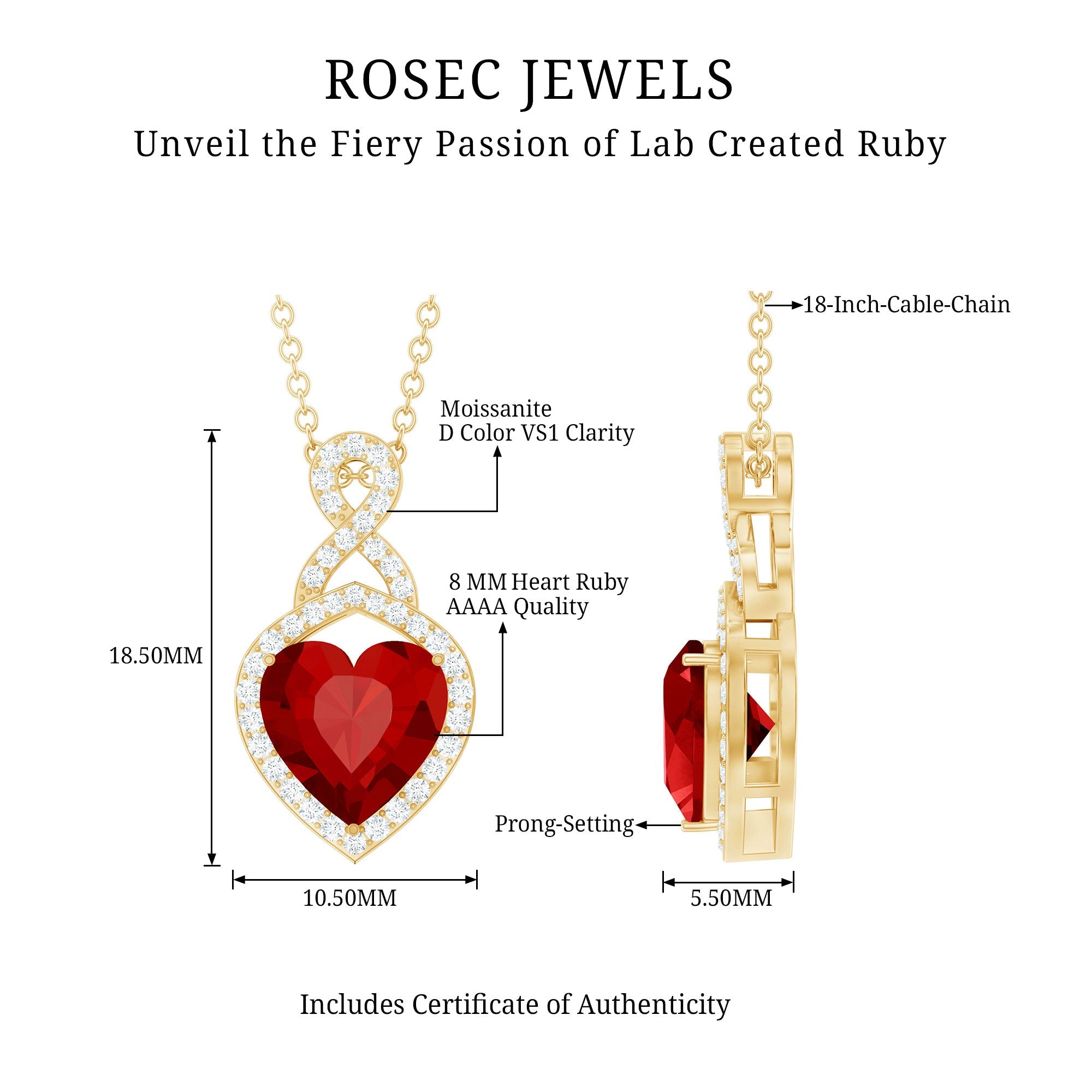 Certified Lab Created Ruby Heart Infinity Necklace With Chain