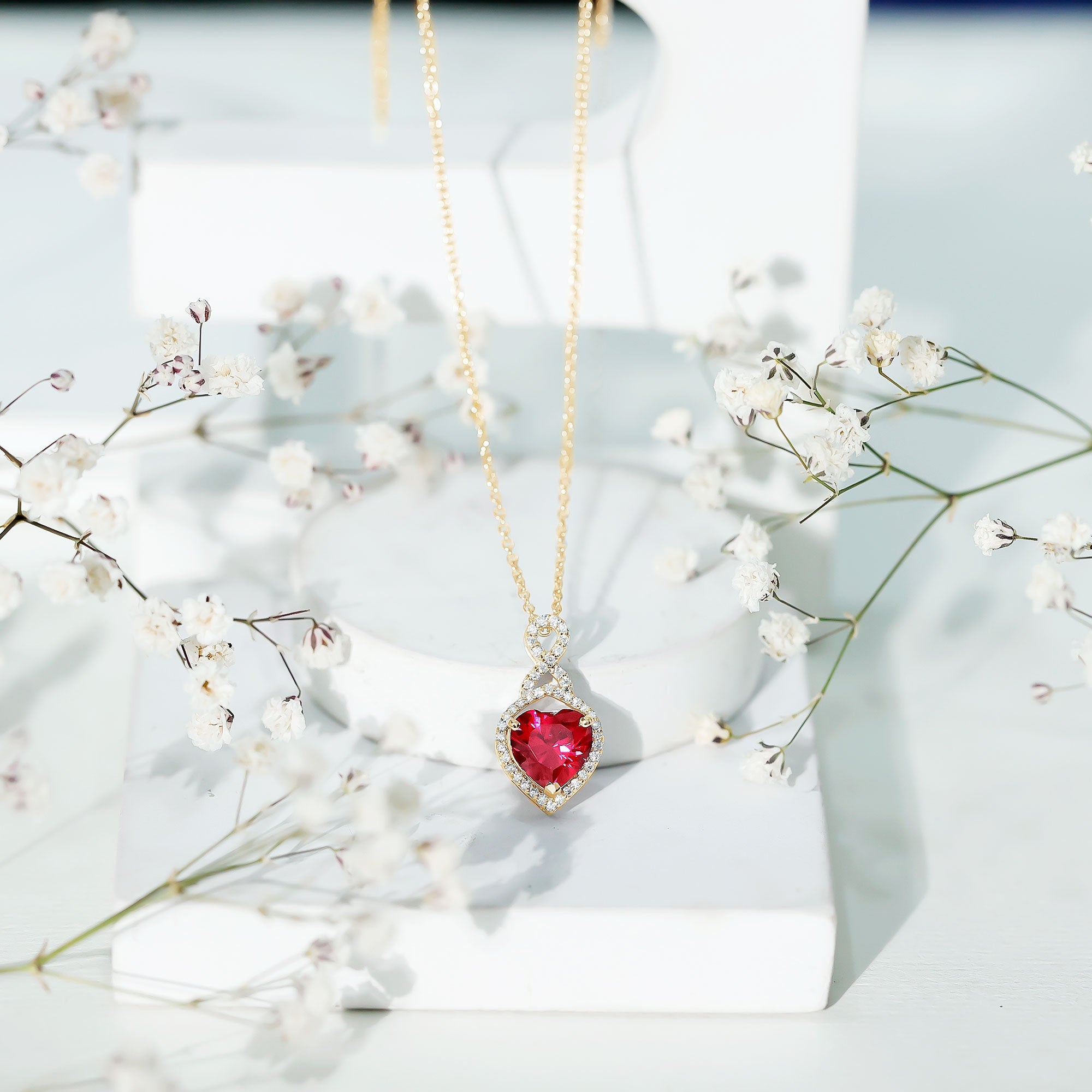 Certified Lab Created Ruby Heart Infinity Necklace With Chain