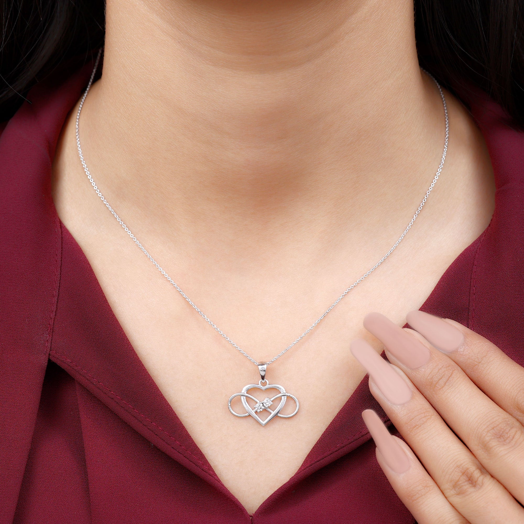 Natural Diamond Infinity Heart Necklace For Her