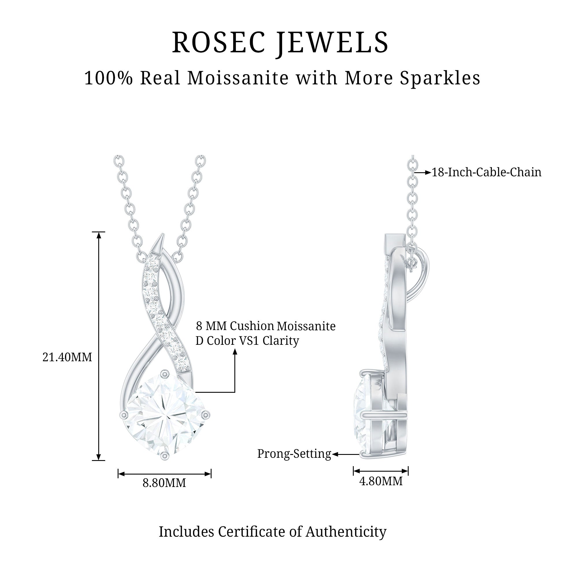Cushion Cut Moissanite Infinity Promise Necklace With Chain