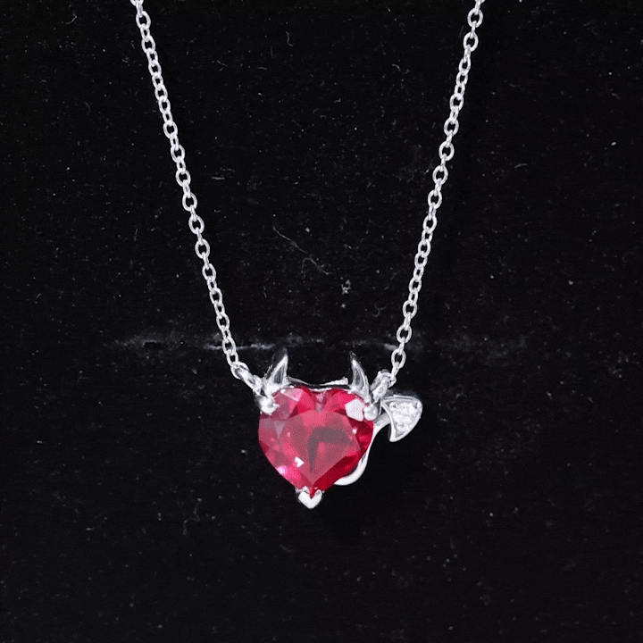 Lab Grown Ruby Devil Heart Necklace with Chain