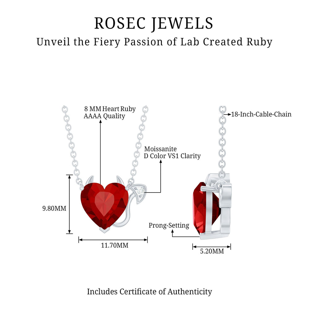 Lab Grown Ruby Devil Heart Necklace with Chain
