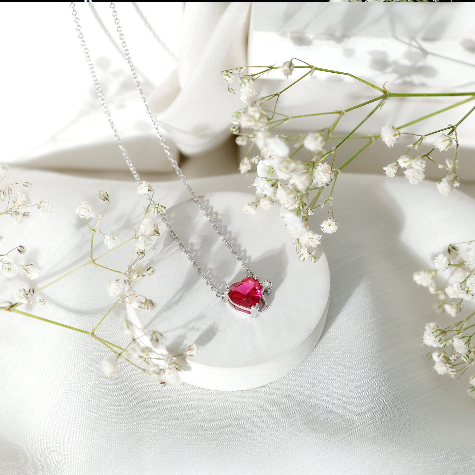 Lab Grown Ruby Devil Heart Necklace with Chain