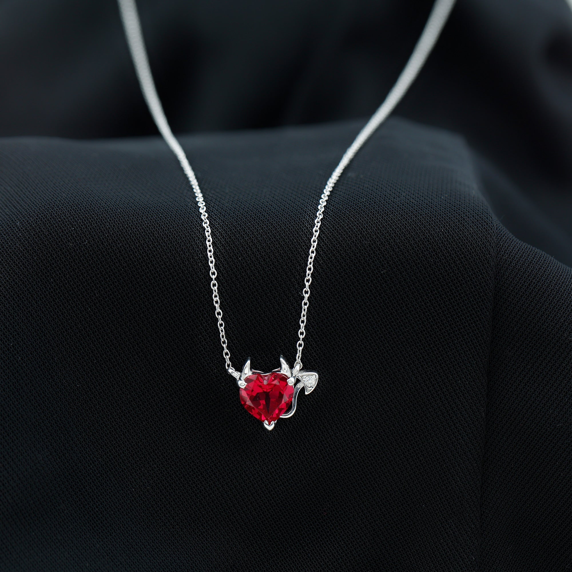 Lab Grown Ruby Devil Heart Necklace with Chain