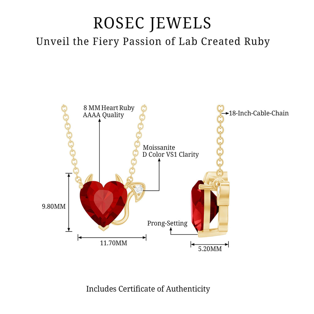 Lab Grown Ruby Devil Heart Necklace with Chain