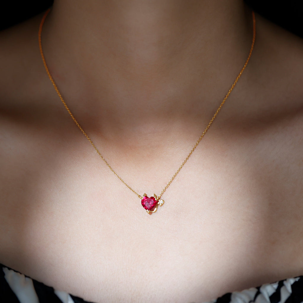 Lab Grown Ruby Devil Heart Necklace with Chain